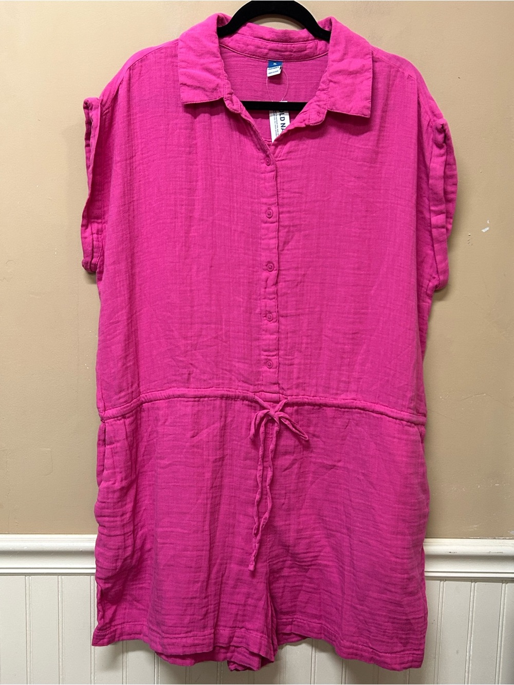 Old Navy Crinkle Gauze Romper Womens XL Pink Waist Defined Lightweight NWT